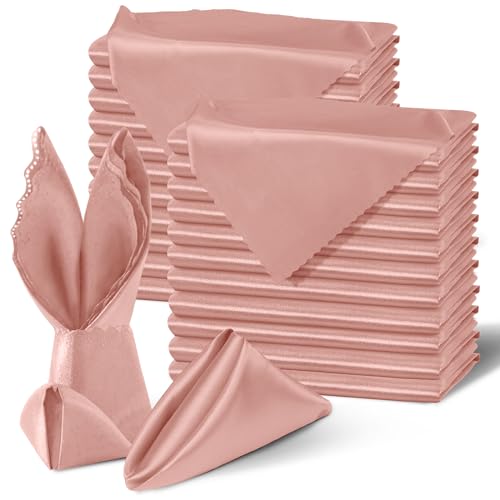 20x20 Inch Rose Gold Satin Napkins - Set of 100 with Scalloped Edges