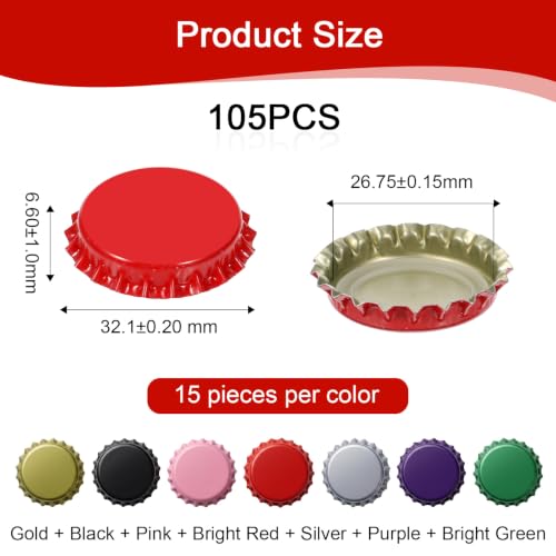 105 Pcs Beer Bottle Caps with Sealing Gasket - Colorful Crown Caps for Homebrewing & Crafts