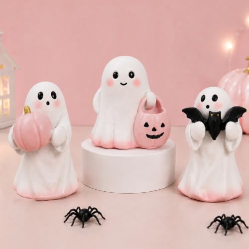 Pink Resin Ghost Figurines Set - Halloween Decorations for Home & Shelf