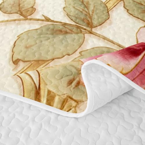 Erosebridal Rose Quilt King - Gold, Large Bed Size, All-Season Lightweight Bedding