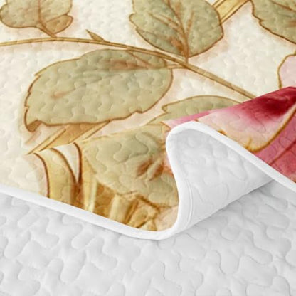 Erosebridal Rose Quilt King - Gold, Large Bed Size, All-Season Lightweight Bedding