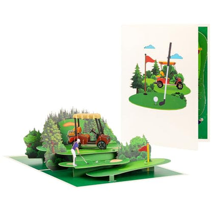GUUEIG 3D Golf Cart Pop-Up Card - Unique Birthday, Anniversary, Father's Day Gift for Golf Enthusiasts - Golf Card Variation