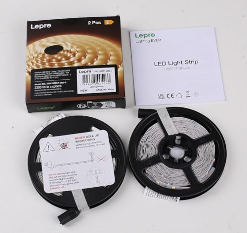 Lepro 32.8ft LED Strip Light Kit - Flexible 12V SMD 2835, Warm White, Pack of 2