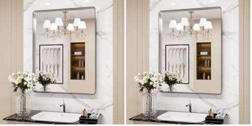 24x36 Inch Brushed Nickel Wall Mirror Set - Modern Bathroom Decor