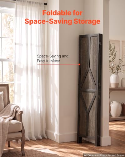 Wood Room Divider 4 Panels Folding Privacy Screen with Y Pattern - Sturdy Wood Partition