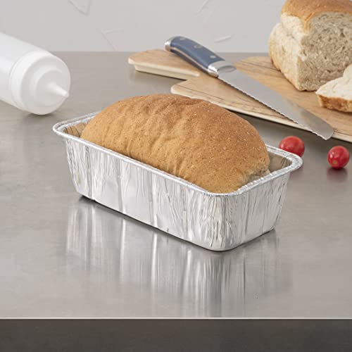 Restaurantware Pastry Tek 8.5 x 4.3 Inch Bread Pans 25 Oven-Ready Foil Pans - 2 LB Freezable Silver Aluminum Disposable Baking Pans Stackable For Meatloafs Banana Breads Or Pound Cakes