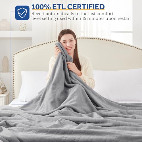 Sealy Twin Electric Heated Blanket 62x84 Inches with Auto Shutoff Light Grey