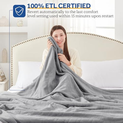 Sealy Twin Electric Heated Blanket 62x84 Inches with Auto Shutoff Light Grey