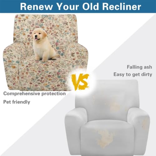 Universal Fit Retro Ditsy Flower Recliner Cover 4-Piece Set - French Countryside Style