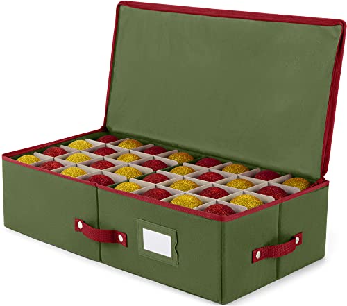 Underbed Christmas Ornament Storage Box - Holds 64 Ornaments with Dividers - Tearproof Oxford Fabric - Green - Variation of THIS listing