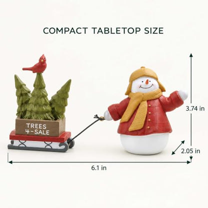 Snowman Christmas Figurine Pulling Tree Sled - 6.1 Inch Holiday Decor