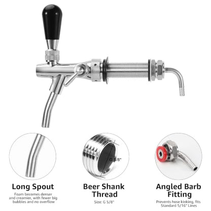 Beer Faucet with 3 Inch Shank - Self-Closing Draft Beer Tap for Homebrew & Kegerator