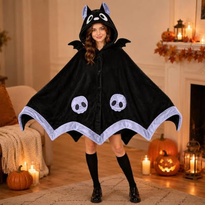 Wearable Bat Blanket Hoodie with Wings for Halloween Cosplay & Lounging