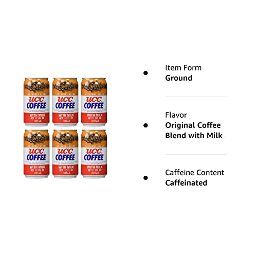 UCC Original Blend Coffee With Milk, Ready To Drink Coffee, Imported from Japan, 11.3 oz (Pack of 6)