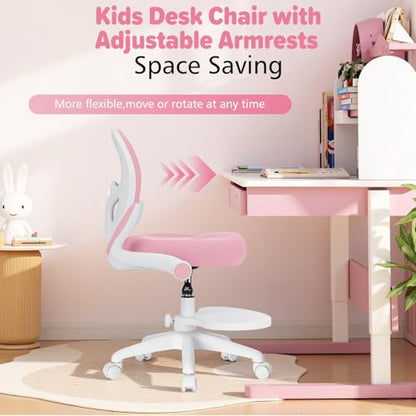 Kids Desk Chair Ergonomic Study Chair with Flip Armrest - Pink