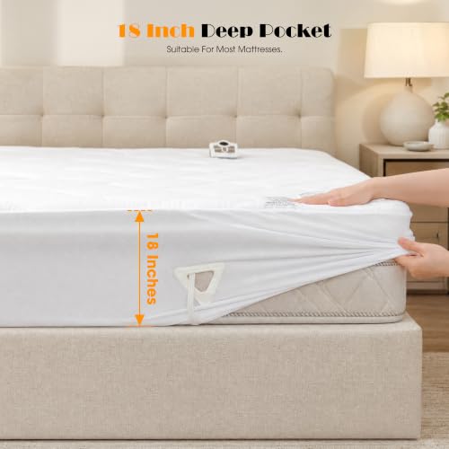 White Heated Mattress Pad Twin XL with Foot Zone & Fast Preheat