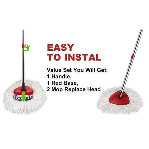 Hibaby 2 Spin Mop Head Replacement, 1 Base, 1 Mop Handle (30-58in) Combo Mops Set Compatible with OCedar EasyWring RinseClean Microfiber Mops (White (1-Tank System))