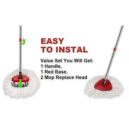 Hibaby 2 Spin Mop Head Replacement, 1 Base, 1 Mop Handle (30-58in) Combo Mops Set Compatible with OCedar EasyWring RinseClean Microfiber Mops (White (1-Tank System))