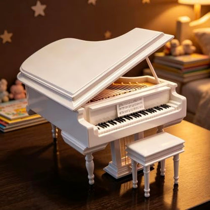 Wooden Music Box with Piano Bench and Black Case - Romantic Gift for Piano Lovers