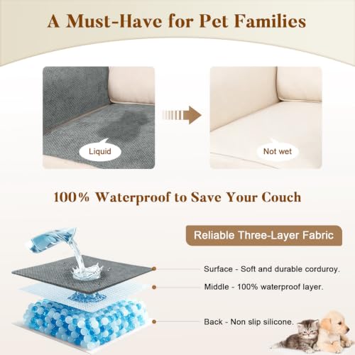 Dark Grey Waterproof Couch Arm Covers Set of 2 - 24x20 Inches, Sofa & Recliner Protector
