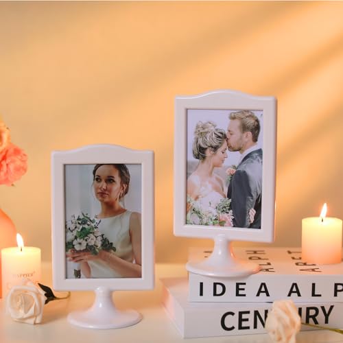 White Double Sided 4x6 Photo Frame Set - Wedding, Menu, Table Number Display