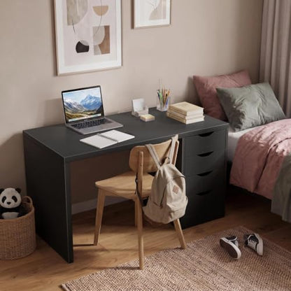 Computer Desk with Drawers – 47 Inch Black Wood Workstation for Home Office