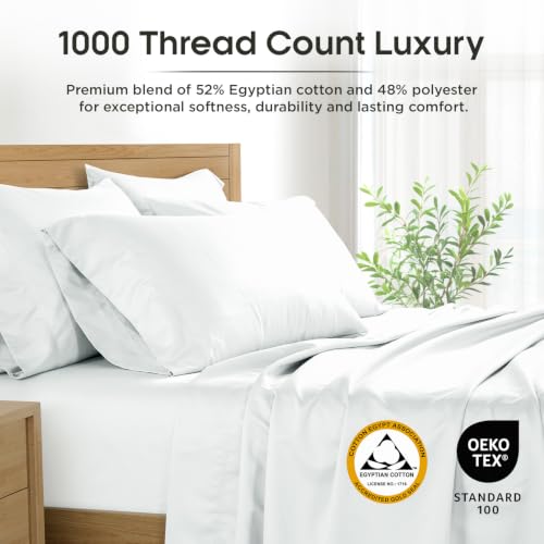 Egyptian Cotton Sheet Set Queen Size 1000TC Sateen Weave Arctic White - Cloud Nest