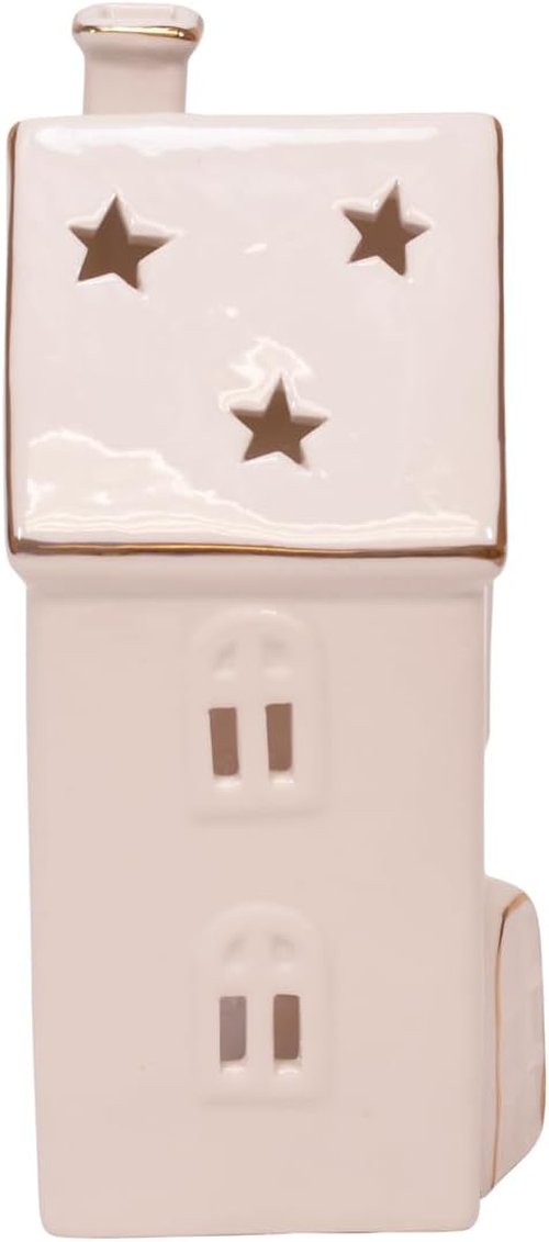 Mark Feldstein & Associates Holiday Tea Light Village House Figurines - White Glazed Porcelain, Set of 3, 8 Inch