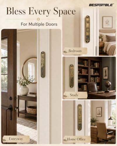 5-Pack Antique Brass Metal Mezuzah Cases with Scrolls - Jewish Door Decor