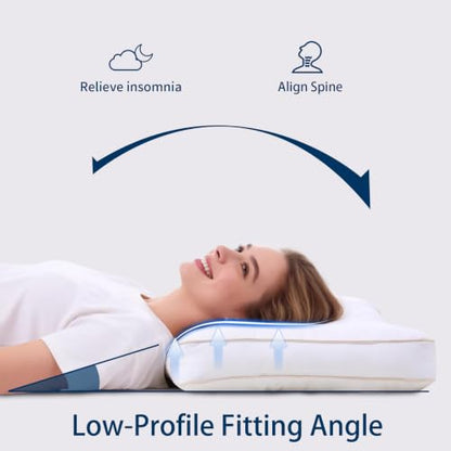 White King Size Flat Pillow Set of 2 - Ultra Thin Support for Back & Stomach Sleepers