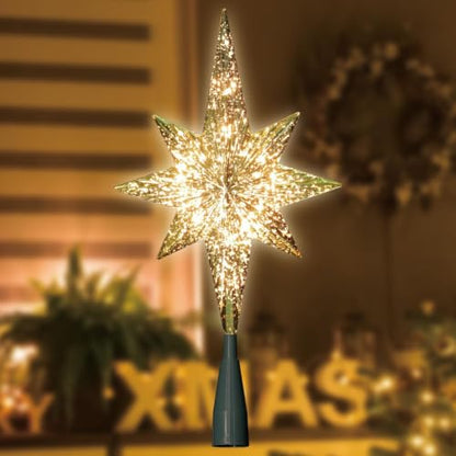 Golden Bethlehem Star Tree Topper with 10 LED Lights - Festive Christmas Decor