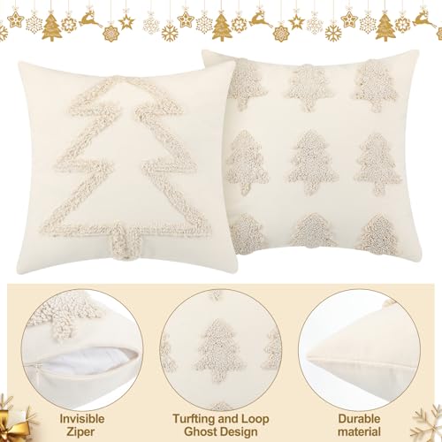 Christmas Pillow Covers 18x18 Set of 2 Beveeer Boho Tree Design