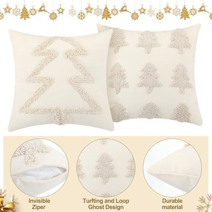 Christmas Pillow Covers 18x18 Set of 2 Beveeer Boho Tree Design