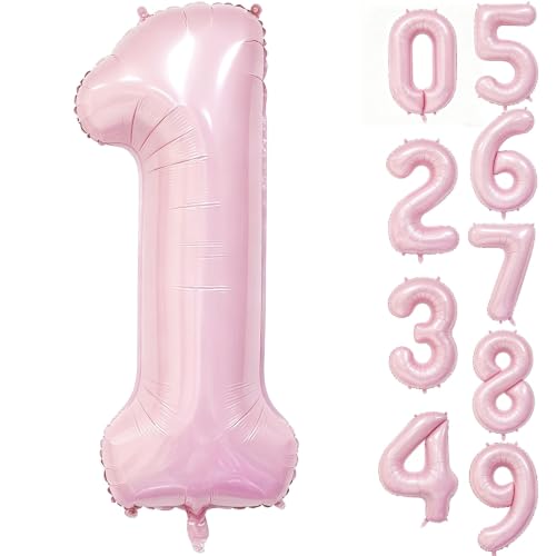 Pink 40 Inch Number 1 Foil Balloon for 1st Birthday Party - Reusable & Easy to Inflate