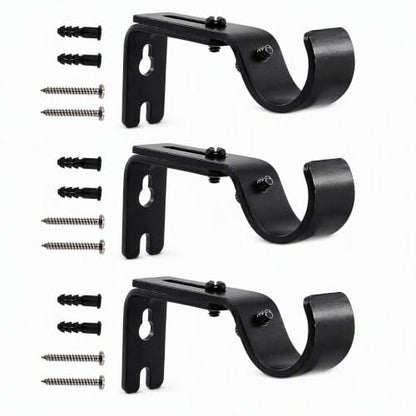 Adjustable Curtain Rod Brackets Set of 3 Black Iron Window Support