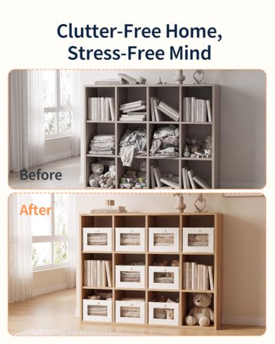 Yecaye Linen Closet Organizers with Transparent Window 6 Pack - Large Foldable Storage Bins