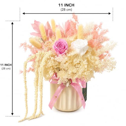 Preserved Flower Arrangement in Ceramic Vase - Long Lasting Gift for Her