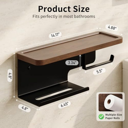 3-in-1 Wall-Mounted Toilet Paper Holder with Shelf - Matte Black Bathroom Organizer