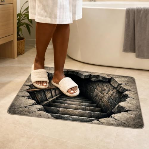 3D Halloween Non-Slip Floor Rug - Optical Illusion Skull Pattern, 2'8" x 1'8" Black