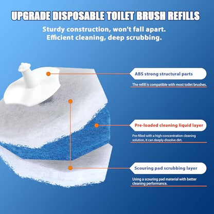 Disposable Toilet Brush Set with 60 Refills Wall Mount or Stand Bathroom Cleaning Kit