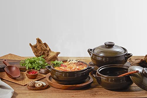 Dolsot Korean Stone Bowl Clay Pot for Cooking - Large 34oz, Includes Lid