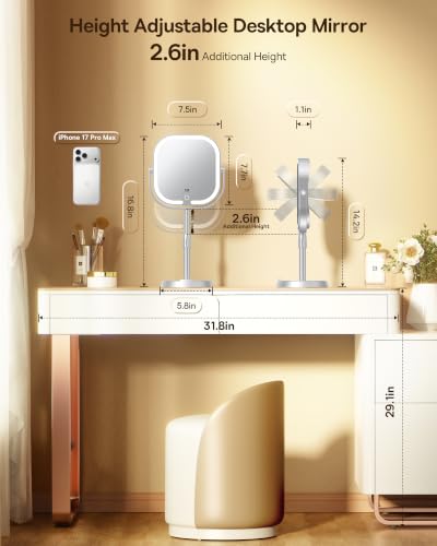 Lighted Makeup Mirror with Magnification 20X/1X, Adjustable Height, LED Display