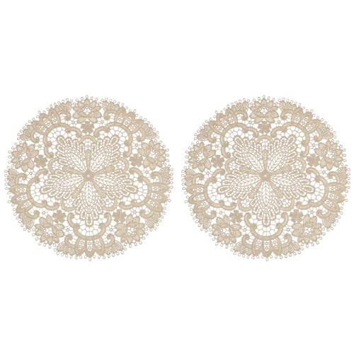 uxcell Retro Lace Placemats 10.6x10.6 Inch Round Doilies Set of 2 - Matte Brown