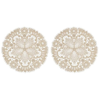 uxcell Retro Lace Placemats 10.6x10.6 Inch Round Doilies Set of 2 - Matte Brown