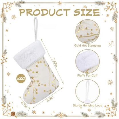 Mini Christmas Stockings Set – White and Gold Holiday Decor, 20 Pcs, 7.87 Inches