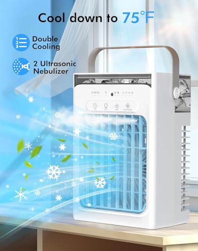 SOLEEY Portable Air Conditioner Gray - Mini Evaporative Cooler with 3 Wind Speeds & Night Light