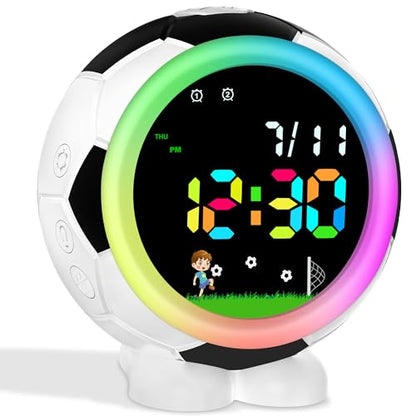 Kids Soccer Ball Alarm Clock with Night Light - Black