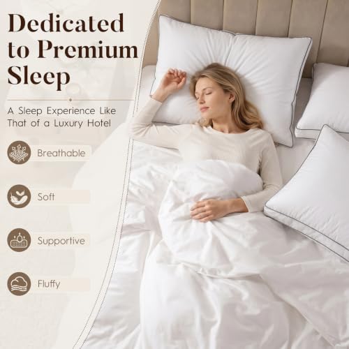 King Size Goose Feather Down Pillow Set of 2 - Soft & Fluffy Hotel Collection 20x36 in