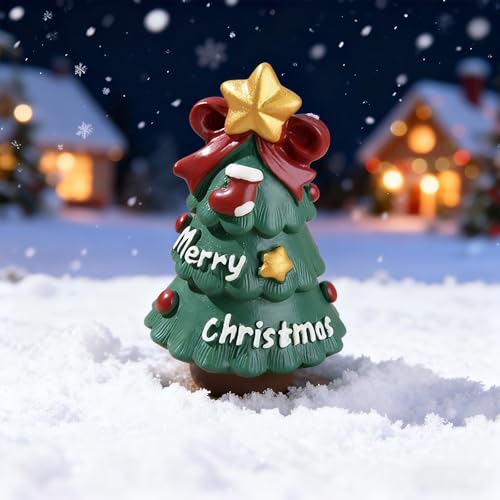 Cute Christmas Tree Figurines with Star - Festive Mini Tree Decor, Desk Ornament, White