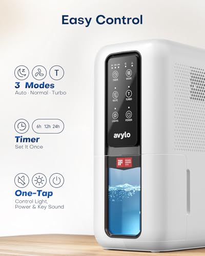 Avylo Dehumidifier for Bedroom 70oz Tank Auto Shut Off Anti-Frost System White